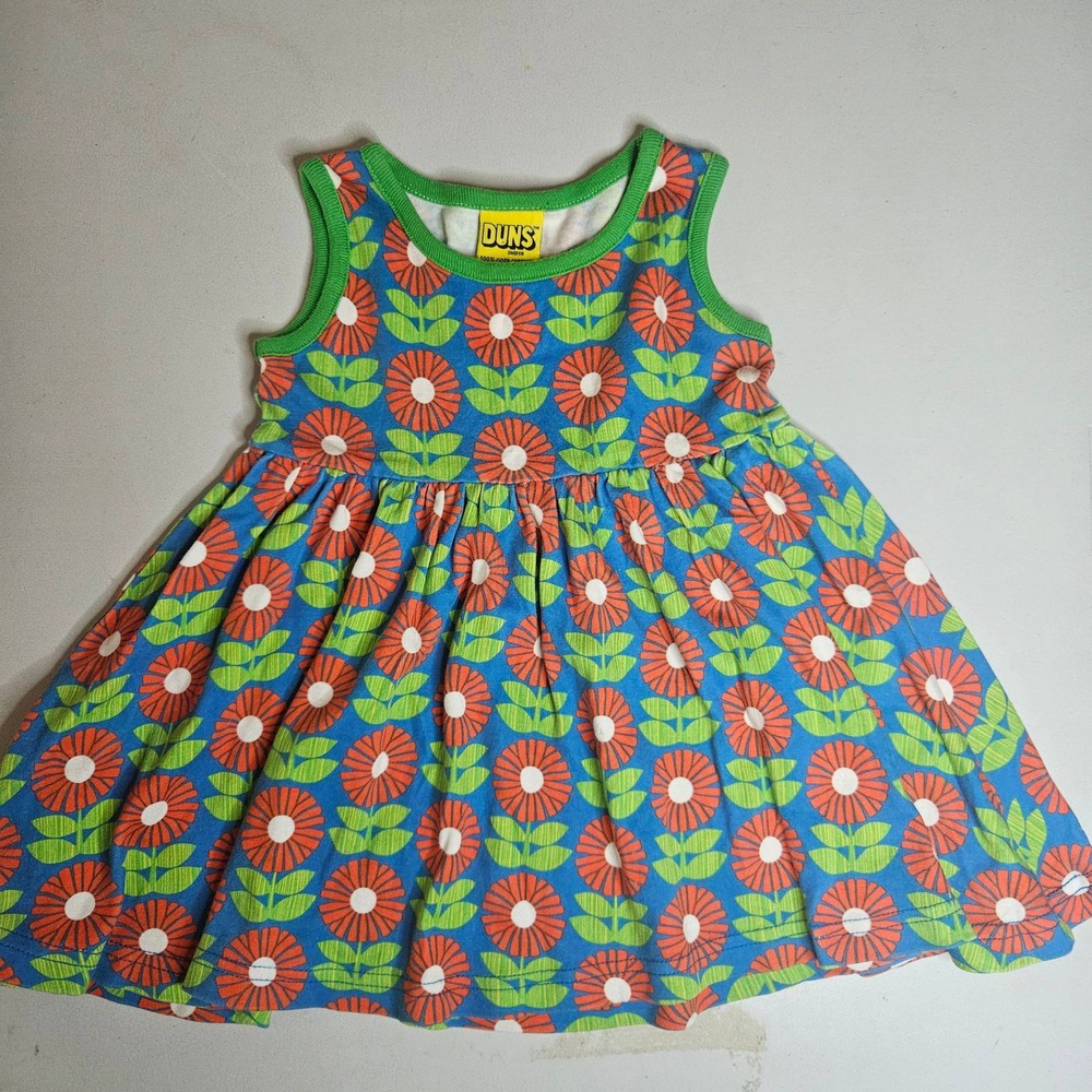 DUNS Sweden Organic Cotton Floral Dress GOTS Certified Scandi Size 80 9-12M